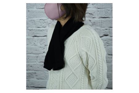 E1406国産カシミヤ糸使用国内生産カシミヤ１００％ショートマフラー（ブラック）