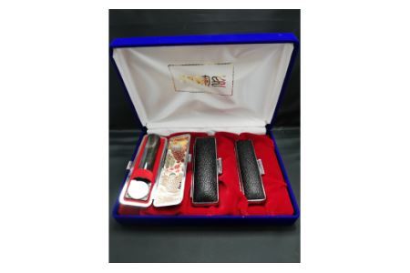 E446染め無し天然黒水牛印鑑　３本セット(12.0mm×60.0mm・13.5mm×60.0mm・16.5mm×60.0mm)牛モミケース・別珍ケース付き