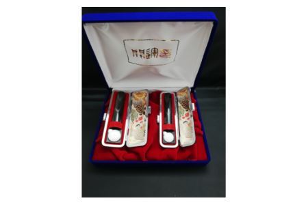 E448染め無し天然黒水牛印鑑　２本セット女性向け(15.0mm×60.0mm・12.0mm×60.0mm)牛モミケース・別珍ケース付き