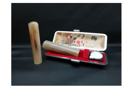 E451天然オランダ水牛印鑑　２本セット女性向け(15.0mm×60.0mm・12.0mm×60.0mm)牛モミケース・別珍ケース付き