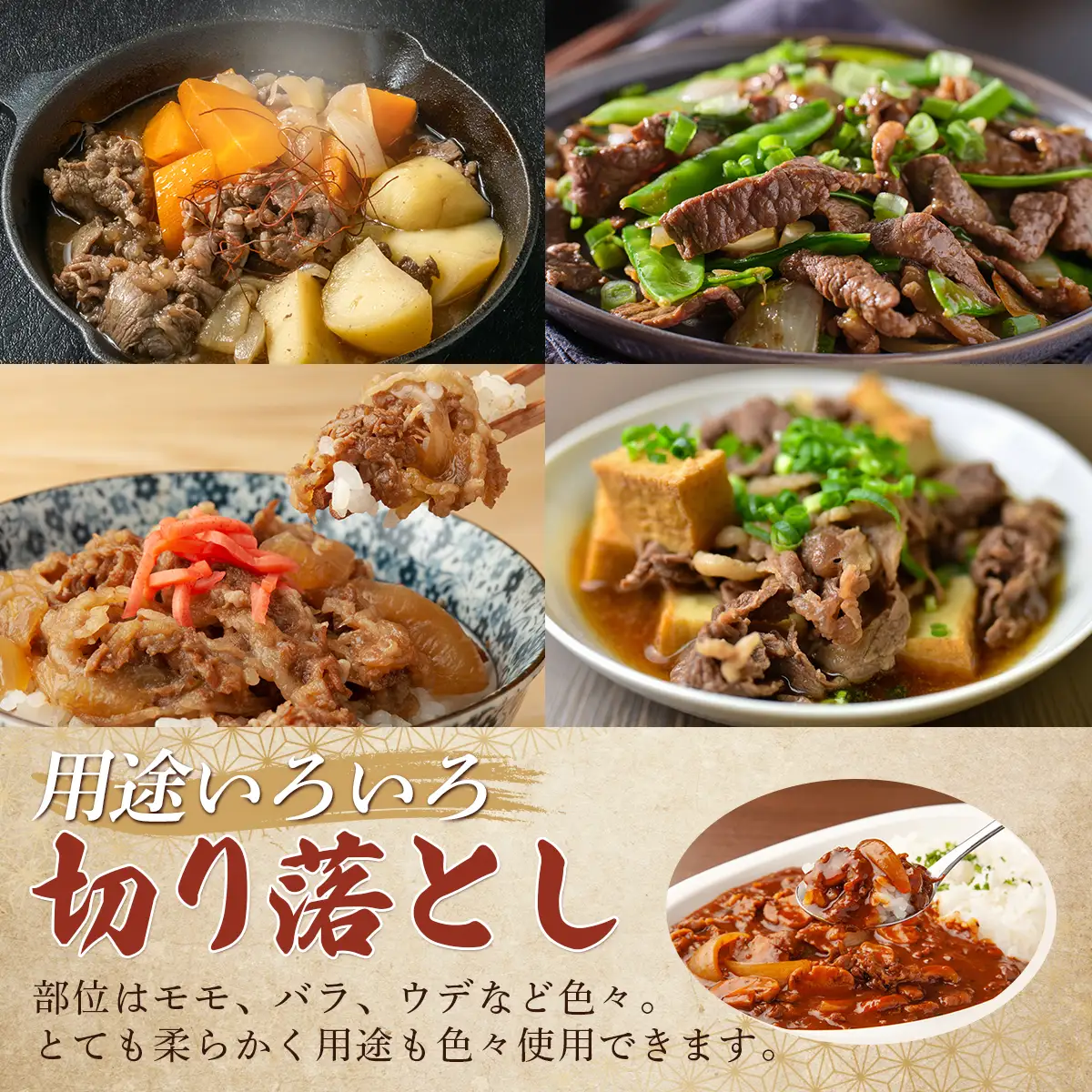 北海道産　牧場直送　和牛切り落とし　500g HOKQ004