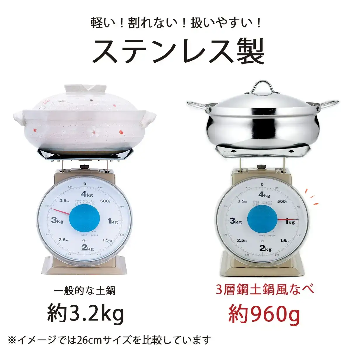 IH対応アルミ芯3層鋼土鍋風なべ 22cm ステンレス製  両手鍋 燕三条【017S066】