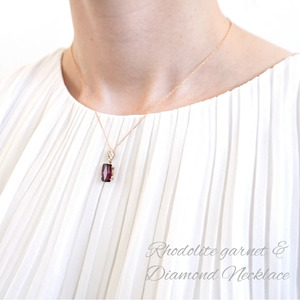 K18ピンクゴールド　スクエアロードライトガーネット　ダイヤ0.18ｃｔ　ネックレス（1点のみ）　管理番号280067 218-087