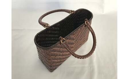 【茨城県郷土工芸品指定品】籐網代編みバッグ 中 茶色  工芸品 バッグ