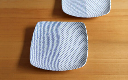 【白山陶器】【グッドデザイン賞】重ね縞 反角多用皿 2枚セット【波佐見焼】[TA161]