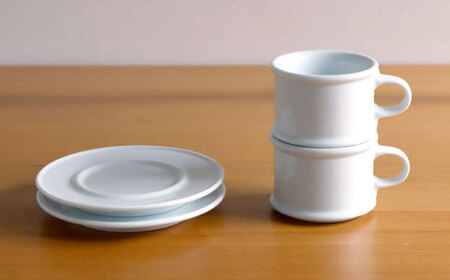 【白山陶器】【H型シリーズ】コーヒーカップ＆ソーサー 白磁 2客セット【波佐見焼】[TA198]