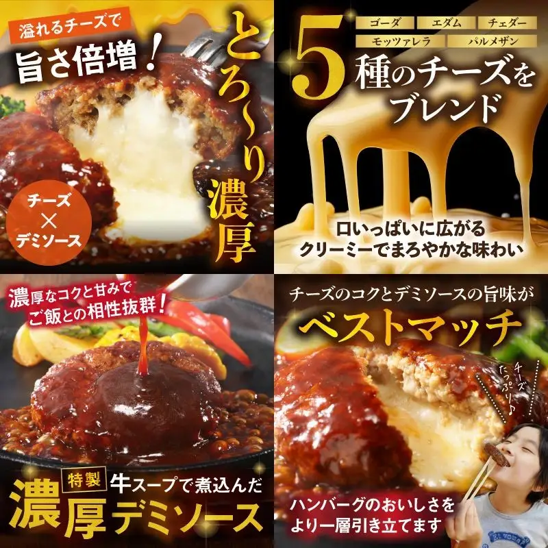 5種のチーズ入り鉄板焼ハンバーグ(デミグラスソース)8個【A-849】
