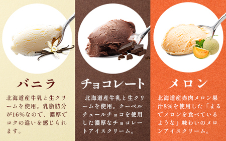 【Secoma】北海道アイスクリーム6個セット 3種×各2個（バニラ・メロン・チョコ） アイス  ふるさと納税 北海道 アイス 食べ比べ セット オンライン申請 オンライン バニラ メロン チョコ アイス 羽幌町 羽幌【01106】