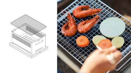 【Hot Camp】＋Base基本セット (炭火串焼き・網焼き器) 耐熱黒塗装タイプ