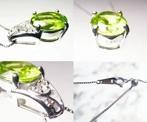 ネックレス 天然 ペリドット 2.5ct 大粒 ダイヤモンド SIクラス【K18WG】n-102（KRP）M53-1411