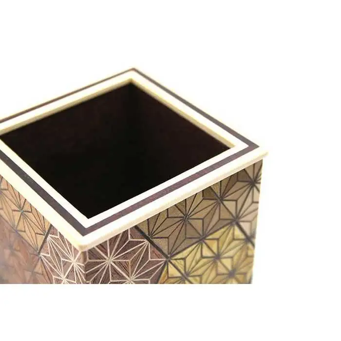 寄木四角ペン立て　亀甲［工芸品工芸品］