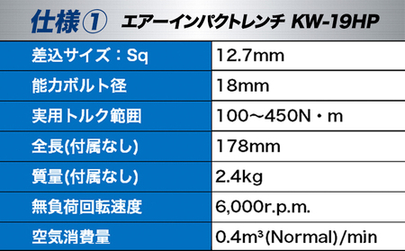 エアーインパクトレンチ KW-19HP 