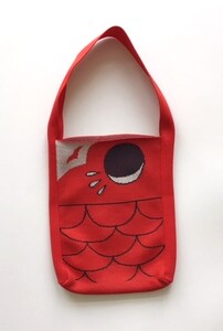 鯉のぼり ニットバッグ（手提げバック）【レッド】《タテ20×ヨコ15×マチ3.5（cm） 》