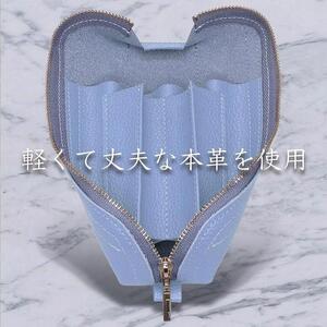 革工房いんのしま 牛革ファスナーペンケース5本挿し【色:サックス】
