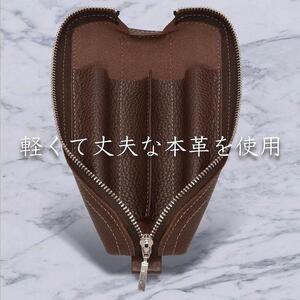革工房いんのしま 牛革ファスナーペンケース3本挿し【色:チョコ】