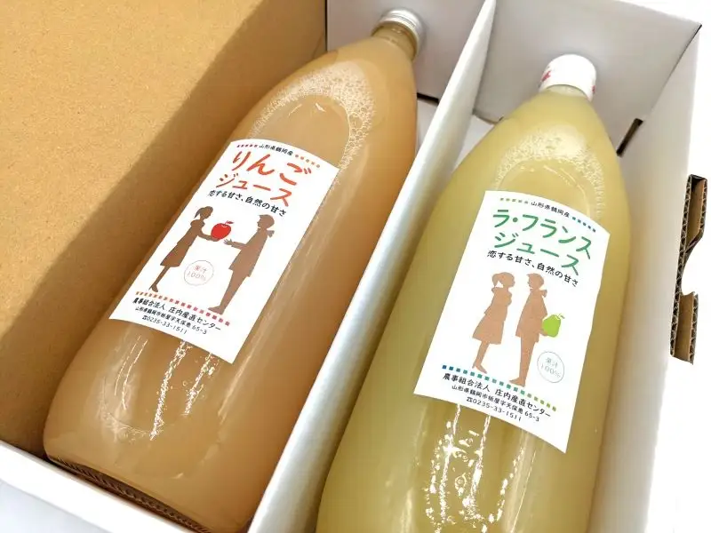 果汁100％　りんごジュース／ラ・フランスジュース　1L×2本セット　山形県鶴岡市　庄内産直センター　| ジュース 飲料 飲み物 ドリンク 果汁飲料 リンゴ 洋なし 贈り物 プレゼント 手土産 ギフト 人気 美味しい お取り寄せ 国産 庄内 東北 返礼品