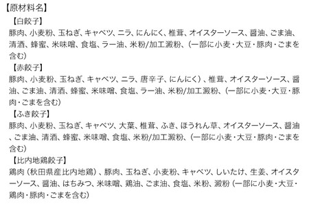 餃天の4種餃子 72個詰合せ 餃子の餃天  (白餃子 赤餃子 ふき餃子 比内地鶏餃子) 化学調味料無添加