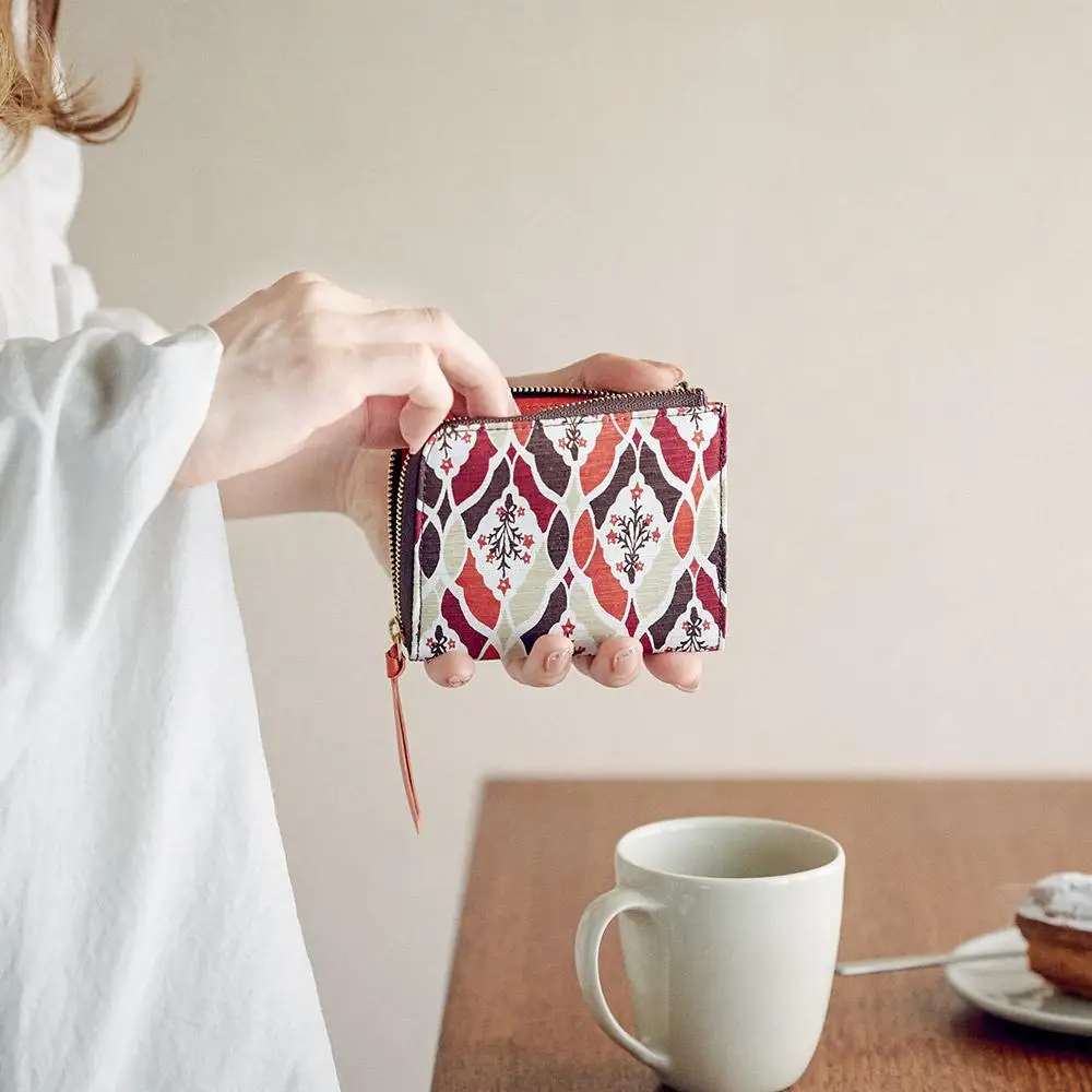 【亥之吉】手捺染シルクレザーミニ財布 「ほしのぶーけオレンジ」（いのきち）