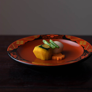秀衡塗　翁皿　秀衡椿紋 / 漆器 食器 銘々皿 漆塗 うるしぬり 手塗り 木製 伝統工芸品 和 お正月 高級 結婚 新築祝い お祝い 贈答 贈り物 プレゼント ギフト 香典返し お返し おもてなし 東京オリンピック パラリンピック 大会記念品【ocy925-oki-tsu-1】