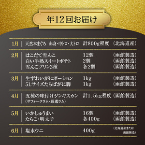 函館至幸の贈り物定期便 100万円コース  まぐろ いくら かに 鮭 いか うに カレー スイーツ 海鮮 北海道_HS001-001	