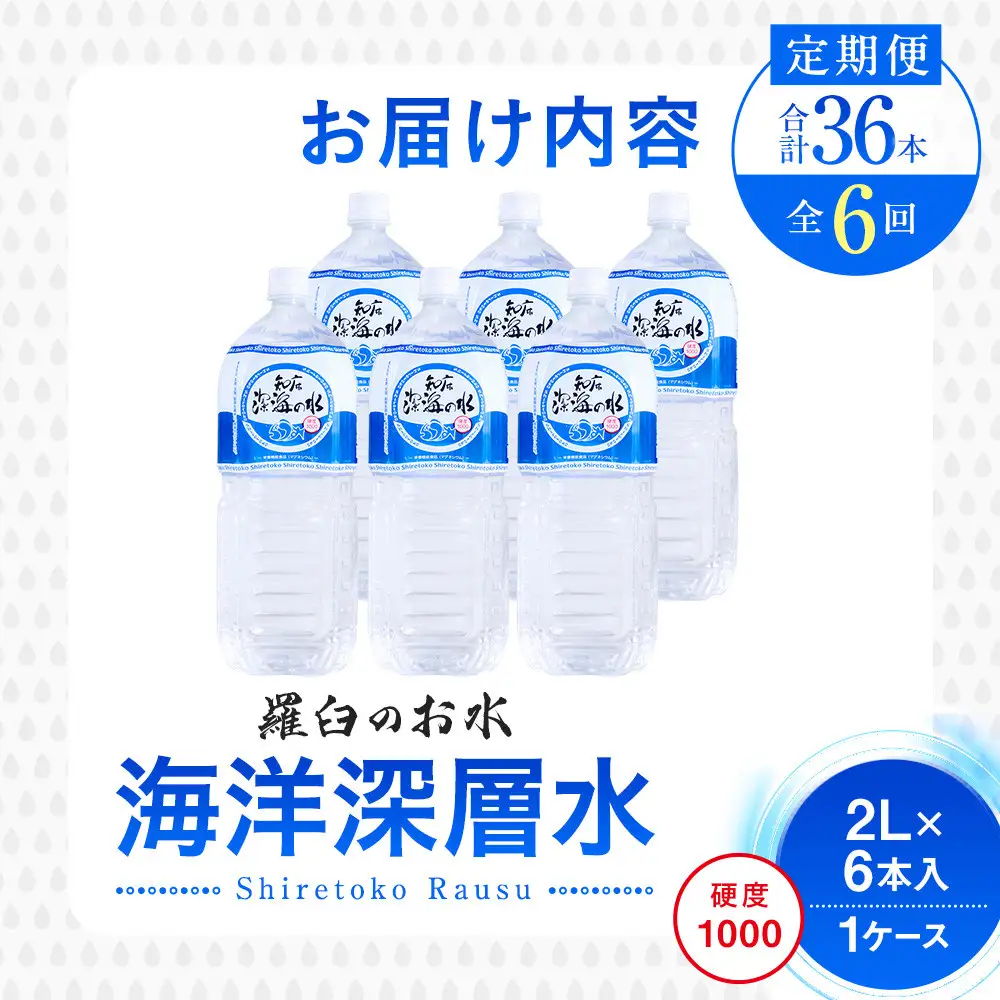 年6回！北海道 羅臼（らうす）のお水 海洋深層水2L×6本定期便  知床 世界自然遺産 国産 備蓄 常備水 ペットボトル ミネラル 清涼飲料水 生産者 支援 応