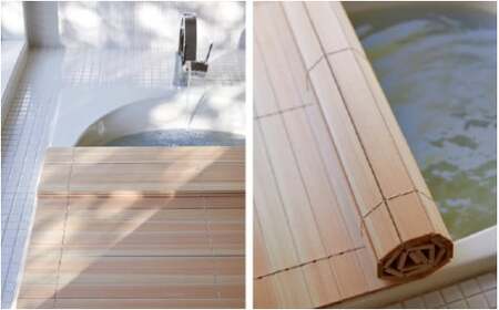 国産無垢材ヒノキの巻ける風呂ふた「森林浴」 （セミオーダー：幅70-74cm×長さ116-124cm） 一枚仕立て【四国加工】 