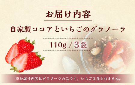 【2026年2月～発送】いちごとココアのグラノーラ3袋 ココア いちご 紅ほっぺ シリアル 朝食 ギフト ｜フルーツ スイーツ 苺 牛乳 デザート おやつ イチゴ 子ども 大人 人気 甘い ビター 岐阜県 本巣市 [mt291] family農園watanabe