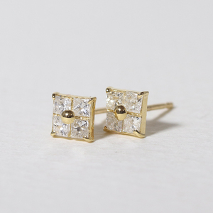 K18 スクエアダイヤモンドピアス（四角） ピアス K18 イエローゴールド ピンクゴールド ダイヤモンド ダイヤ0.15ct×2 カラット 天然ダイヤモンド ジュエリー アクセサリー 山梨県 甲斐市 BQ-127
