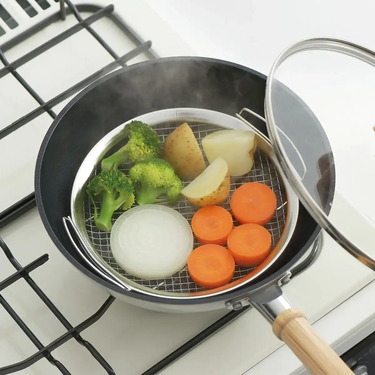 蒸し器 家事問屋 蒸しかご 直径24cm以上フライパン対応 燕三条製 下村企販
