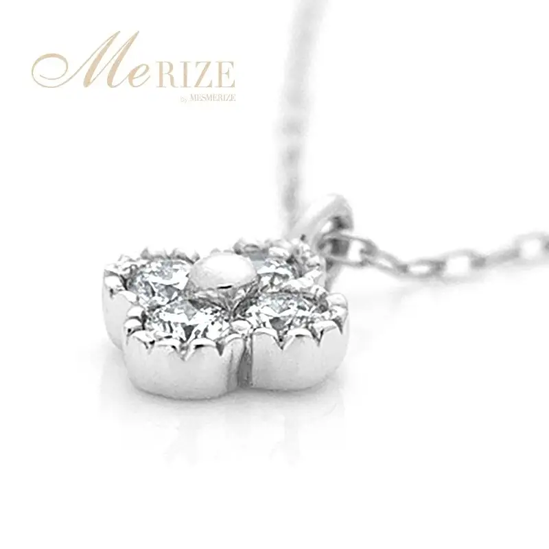 ネックレス 天然 ダイヤ 0.1ct 4石 ミル打ち 四つ葉 クローバー ペンダント SIクラス フラワー 花 "Manon マノン" n-157【K18WG】（KRP）G21-1411