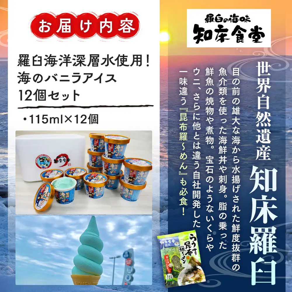知床 海のバニラ 北海道 羅臼 海洋深層水 塩 世界自然遺産 冷凍 デザート アイスクリーム 乳製品 生乳 北海道産 生乳 アイス 知床食堂 生産者 支援 応援