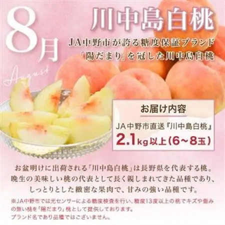【発送月固定定期便】JA中野市　糖度13度保証の桃2.1kg以上とナガノパープル800g以上全2回【配送不可地域：離島・北海道・沖縄県】【4051564】