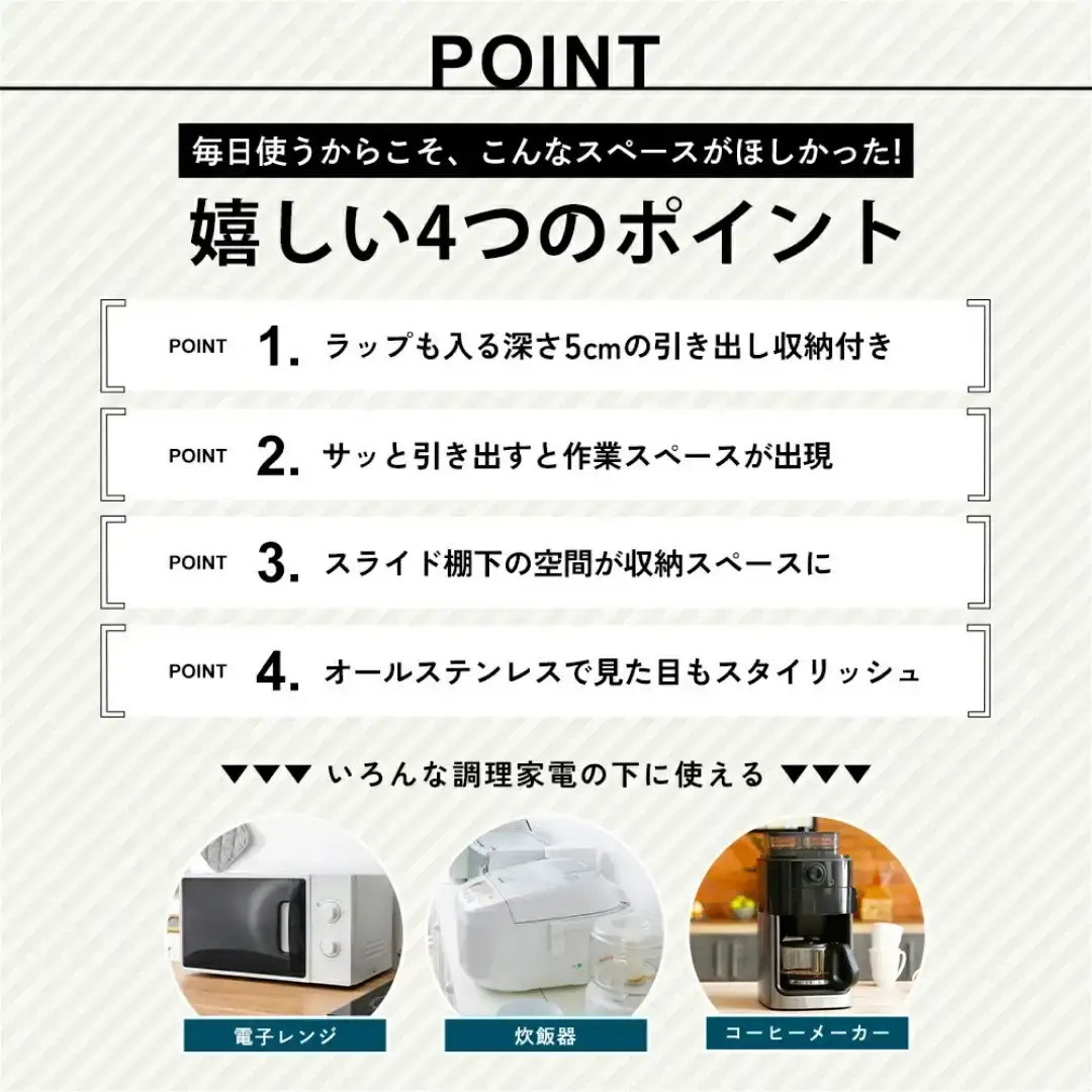 角皿が入るステンレス製レンジ下収納幅55 キッチン収納 [足立製作所]