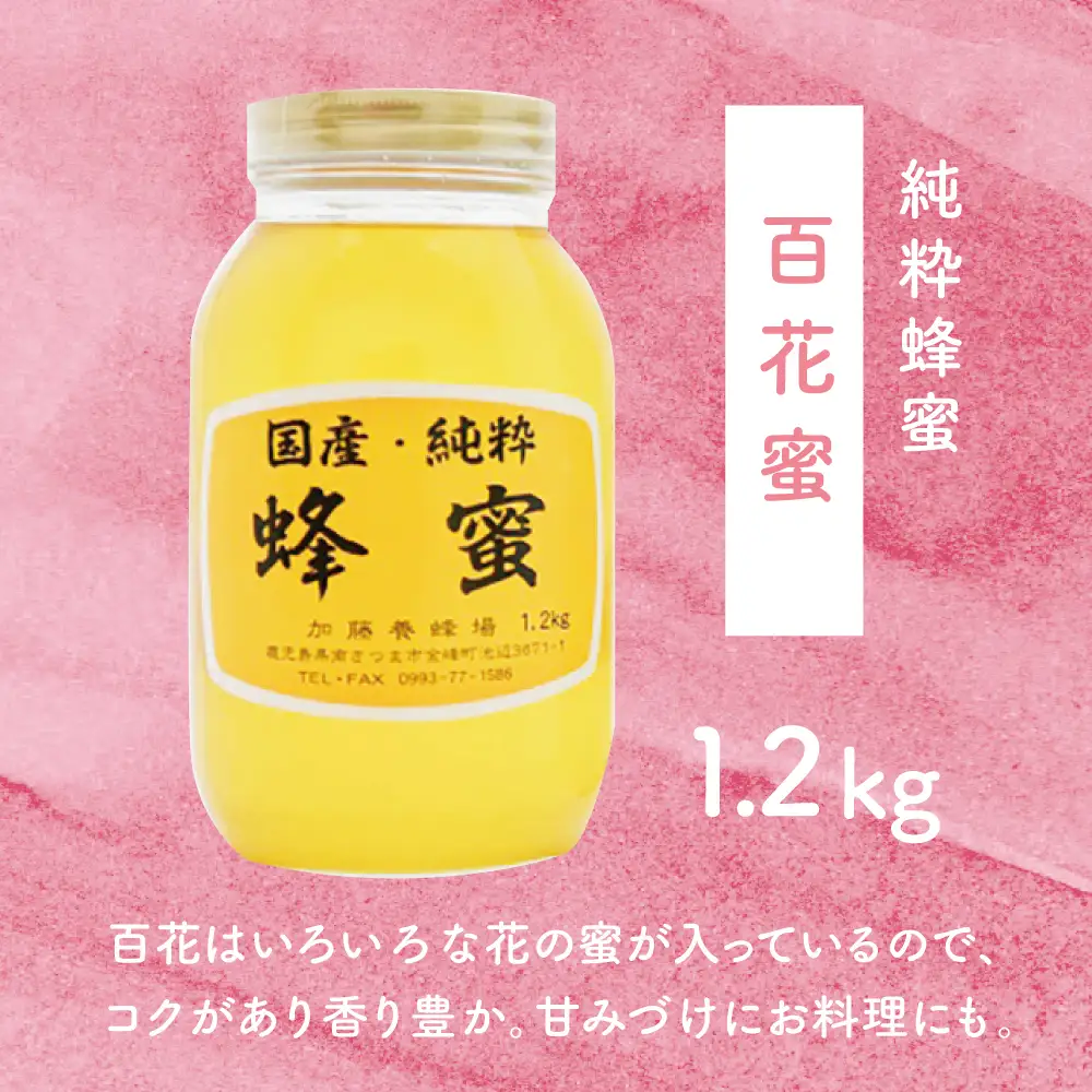 【国産 純粋はちみつ】百花蜂蜜 1.2kg 国産 ハチミツ 鹿児島産 ギフト ご贈答 熨斗対応 加藤養蜂場 南さつま市