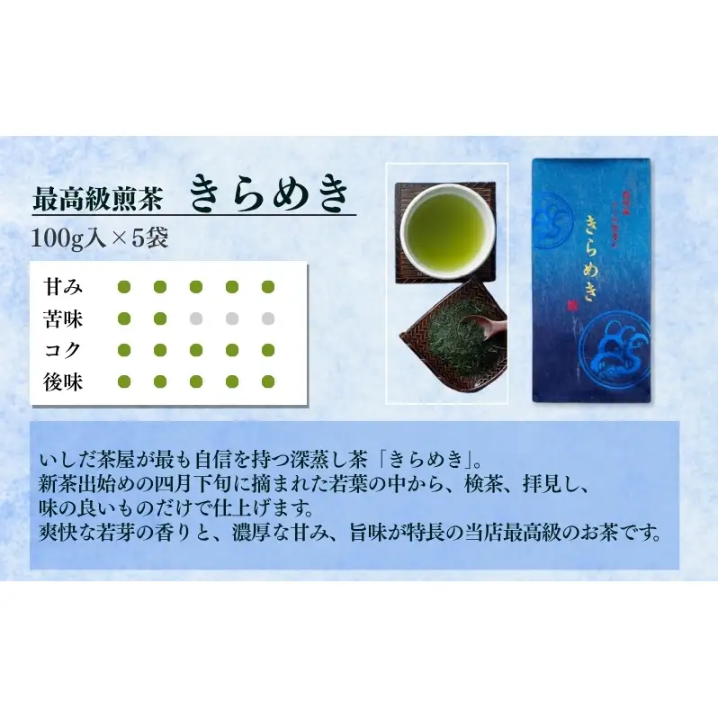 お茶 いしだ茶屋 最高級 煎茶 きらめき 100g 5袋 贈答