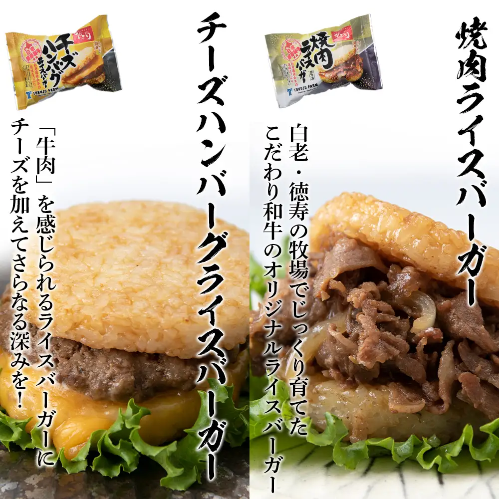徳寿オリジナル詰め合わせ（焼肉ライスバーガー、チーズハンバーグライスバーガー、白老牛ハンバーグ、白老牛ビーフカレー） BJ080