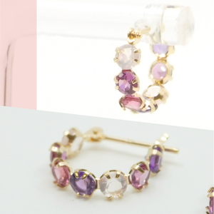 K18イエローゴールド　ピンク系マルチ　フープピアス 管理番号686524 218-106-PINK
