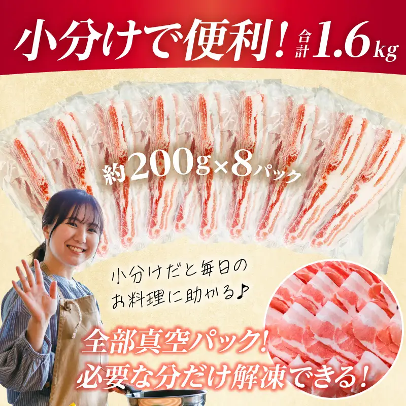 豚肉 しゃぶしゃぶ 豚肉[バラ 1.6kg 宮崎ブランドポーク 約200g×8P]