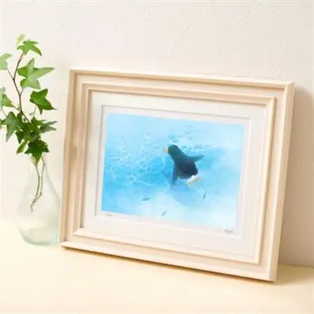 イラスト作家「菜生」アートフレーム〈浅瀬のゆったり海〉ペンギン_雑貨・日用品  家具・インテリア _【1508171】