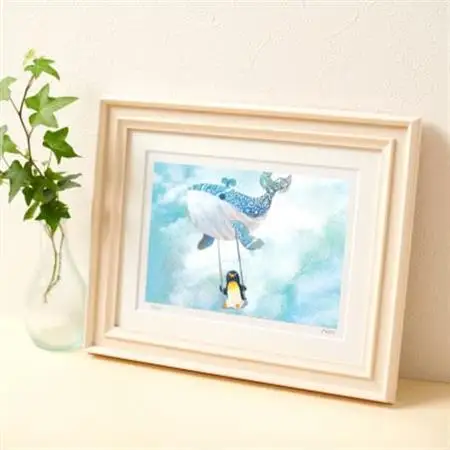 イラスト作家「菜生」アートフレーム〈くじらのブランコ気球〉ペンギン_雑貨・日用品  家具・インテリア _【1508172】