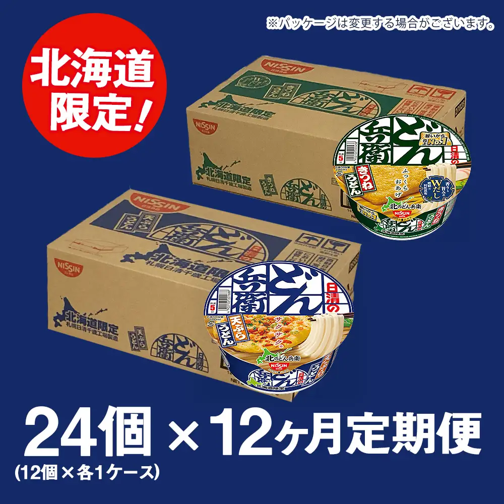 【定期便12カ月】日清 北のどん兵衛 うどんセット＜天ぷら・きつね＞各1箱・合計2箱