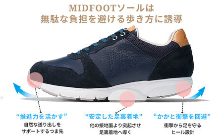 MIDFOOT ( ミッドフッド ) 紳士靴 レザースニーカー MF001JM ( ネイビー ) 4E　【 ファッション 靴 シューズ スニーカー メンズ 】 【 お洒落 レザーシューズ エコレザー 快適 履き心地 】  BN003 27.5cm