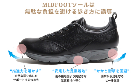 MIDFOOT ( ミッドフッド ) 紳士靴 レザースニーカー MF002JM ( ブラック ) 4E　【 ファッション 靴 シューズ スニーカー メンズ 】 【 お洒落 レザーシューズ オイルレザー 快適 履き心地 】  BN003 27.0cm