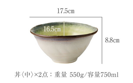 【美濃焼】KANADE 丼 中・小鉢 イエロー ペア4点セット　【丸利玉樹利喜蔵商店】 食器 どんぶり ボウル[MCC090]
