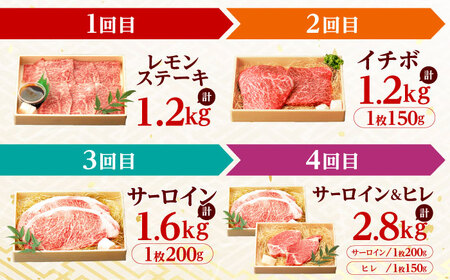 【12回定期便】長崎和牛 A5 ステーキ極旨コース 総計23.4kg / モモ リブロース イチボ サーロイン ランプ ヒレ レモンステーキ / 肉 牛肉 ステーキ 焼肉 / 諫早市 / 野中精肉店 [AHCW087]
