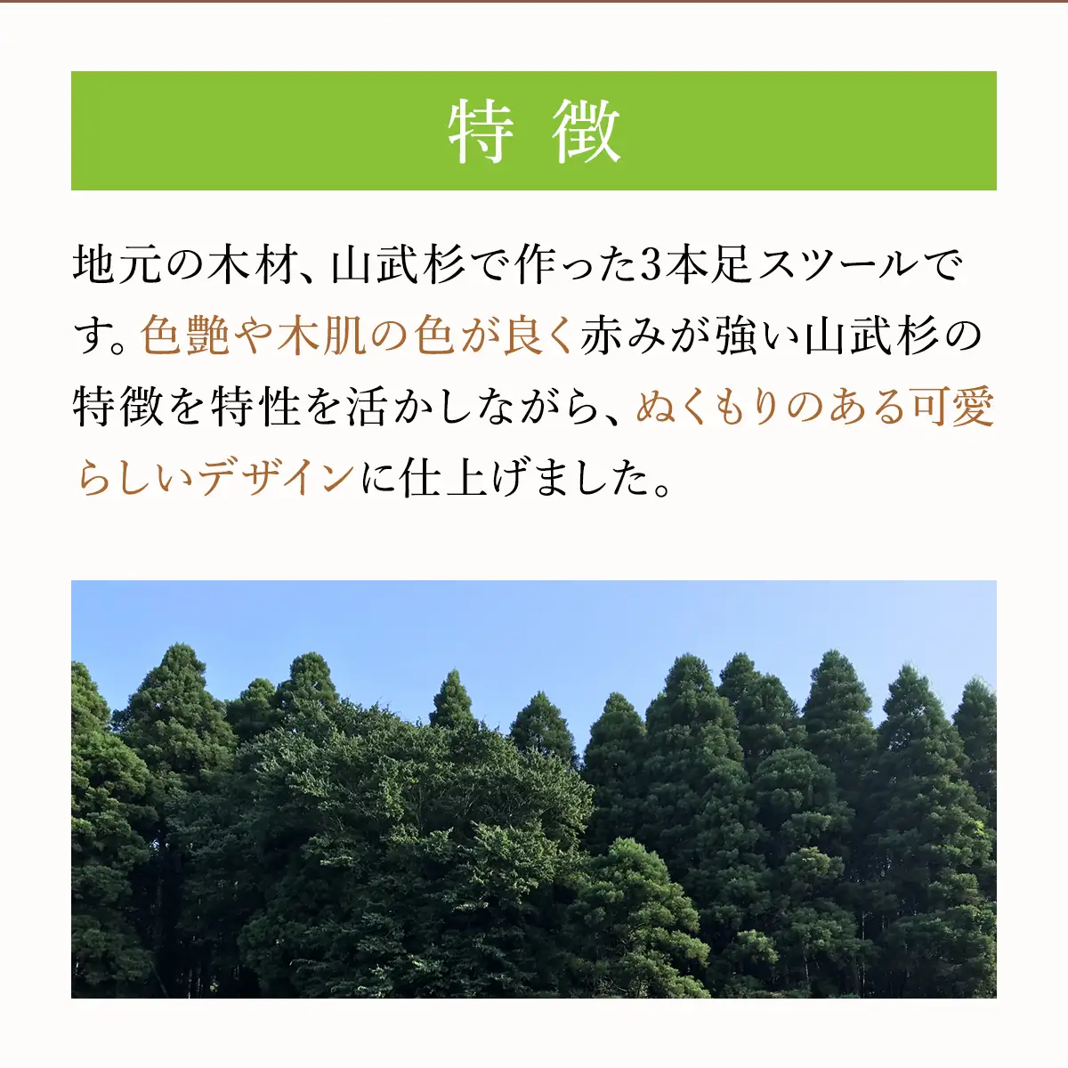 山武杉の3本足スツール ／山武杉 天然木 スツール 家具  自然 ぬくもり 杉  ギフト プレゼント 千葉県 山武市 SMP006