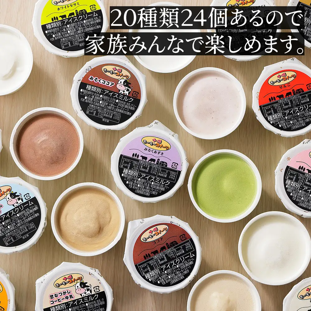十勝もーもースイーツ ファミリー アイス セット 80ml×24個（20種） 大量 北海道 スイーツ アイスクリーム アイスミルク 卵不使用 冷凍