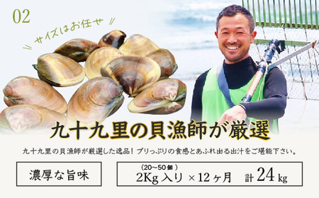 ＜１２ヶ月毎月届く定期便!＞九十九里浜産活天然はまぐりサイズお任せ2kg入り SMBB007