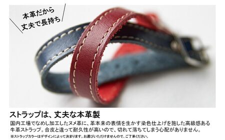 ゴルフ ネームプレート 木製 両面デザイン 本革ストラップベルト 刻印 名入れ （#５：マレット型パター）【四国加工】