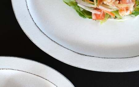 金善製陶所 18cm・21.5cm リム楕円プレート スノーリムW プラチナ 2枚セット 有田焼 食器 器 うつわ プレート 35000円 3.5万円 A35-484